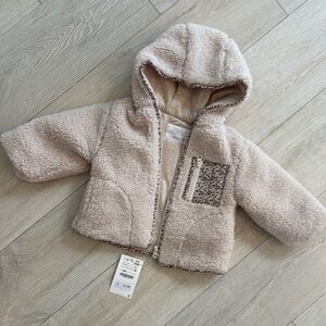 Cozy Cream Sherpa Jacket with Floral Pocket